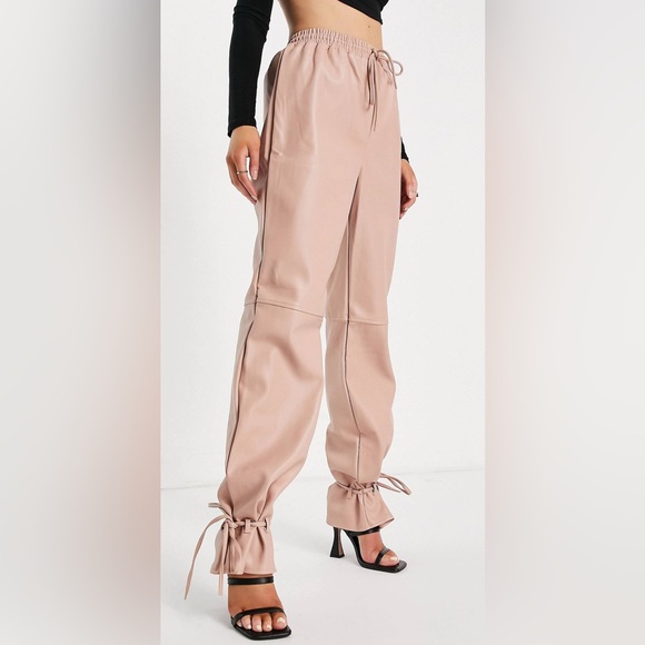 Missguided Blush Pink Tie Hem Faux Leather Joggers - Picture 2 of 6